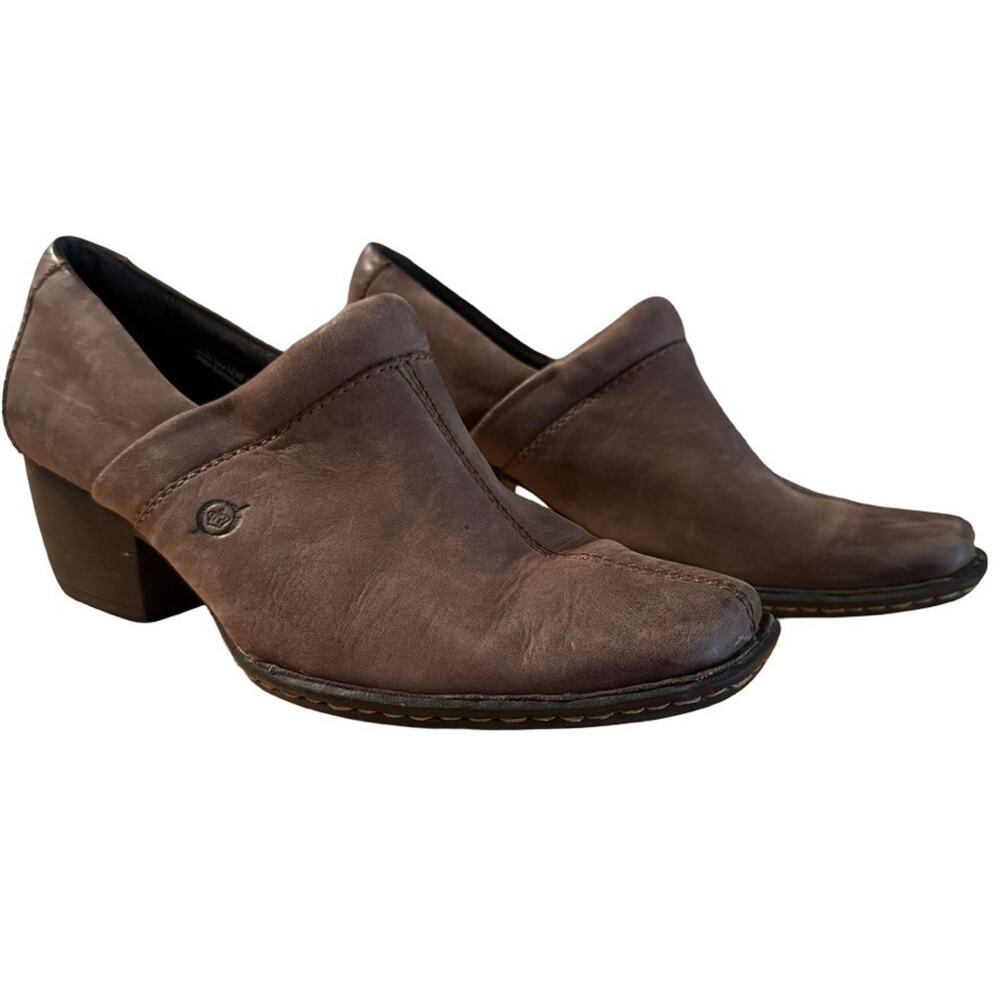 Born Kinney Brown Leather Ankle Booties Chunky Heel Raw Leather Boots Shoes 7.5